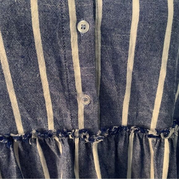 Umgee Chambray Nautical Linen Look Striped Tiered Frayed Tank Dress Sz S - Picture 4 of 8